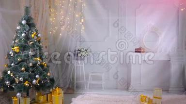 圣诞节背景。 为新年装饰的房间，圣诞节庆祝活动。 不是人。