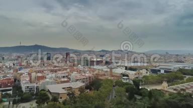 巴塞罗那城市加泰罗尼亚西班牙Drone历史城市景观欧洲建筑