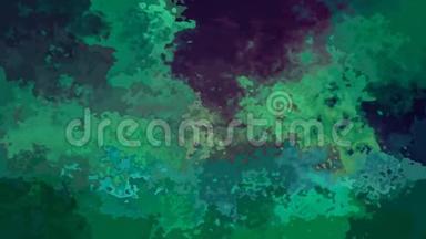 动画彩色背景无缝环视频-水彩画效果-绿色，孔雀蓝和紫色