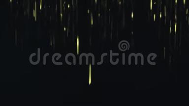 金色闪光的雨或尘埃粒子效应落在黑色背景上