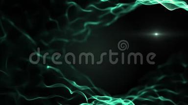 抽象流体，液体背景。 绿色模仿波浪，在黑色背景下移动。 光线模糊