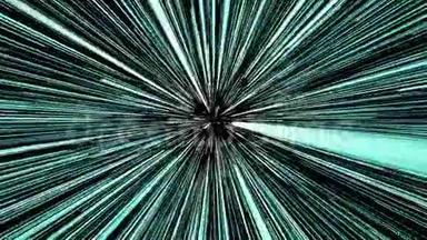动画超跳在宇宙中的蓝色恒星中移动。