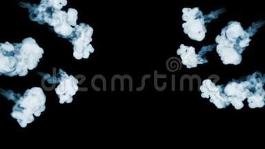 三维动画美丽的烟雾在黑色背景上的视觉效果与烟雾。 V3圆形结构
