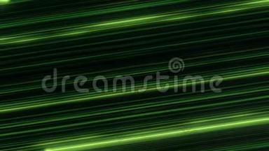 令人印象深刻的直线<strong>绿色</strong>线条闪耀在黑色的背景和旋转，无缝的循环。 闪烁的<strong>光线</strong>在旋转