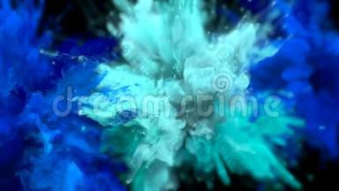 蓝色青色爆发多种颜色的烟雾爆炸流体粒子α