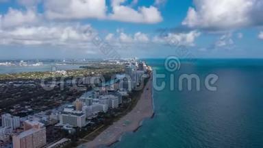 迈阿密，佛罗里达州，美国-2019年1月：空<strong>中</strong>超垂4k无人机全景飞行迈阿密海滩海洋海岸线。