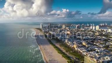 迈阿密，佛罗里达州，美国-2019年1月：空<strong>中</strong>超垂4k无人机全景飞行迈阿密海滩海洋海岸线。