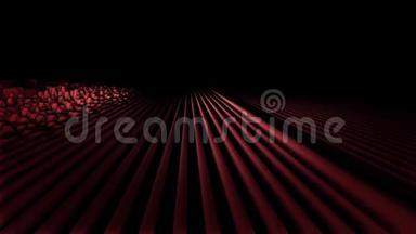 数字的，抽象的，黑色背景上的红色波浪。 巨大的直线转变为波浪，声音振动。