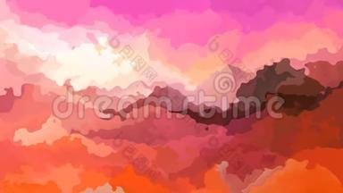 动画彩色背景无缝循环视频-水彩效果-可爱的粉红色，橙色和栗色