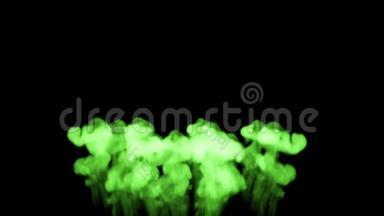 荧光绿色墨水在黑色背景下溶解在水中，用Luma哑光。 3D渲染V4很多流