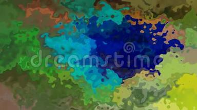 动画彩色背景无缝循环视频-水彩效果-孔雀羽毛，皇家蓝，绿松石，卡其绿和眉毛