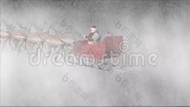 圣诞老人圣诞老人带着雪橇和在暴风雪中的动画