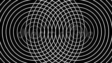 两个脉动圆形成同心的白色圆环，在黑色背景上移动