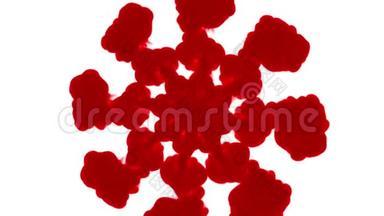 红墨水在白色背景上溶解在水中，用Luma哑光。 计算机<strong>仿真</strong>的三维渲染。 大量的墨水流动