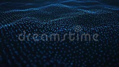 闪光粒子的抽象运动背景，数字波，闪闪发光的蓝色粒子。 美丽的蓝色