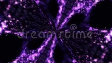 黑色背景上紫色<strong>羽毛</strong>的<strong>抽象</strong>对称图案，无缝环。 千变万化的<strong>抽象</strong>椭圆形