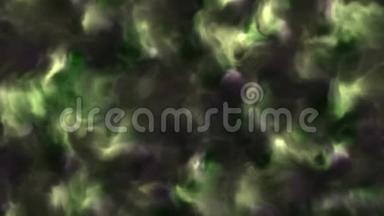 太空星云中的风暴、柔软、蓬松的绿色和黄色云的4k视频，缓慢移动、形成和溶解，4k，3840p