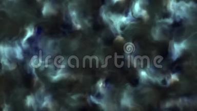 太空星云中暴风雨般柔软蓬松的蓝色和青色云的4k视频，缓慢移动，形成和溶解，4k，3840