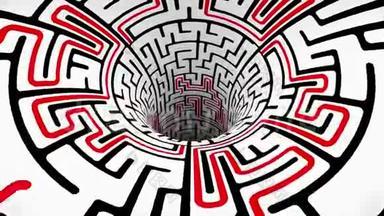 迷宫迷宫虫洞漏斗隧道飞行无缝环动画背景，新质量，老式风格，