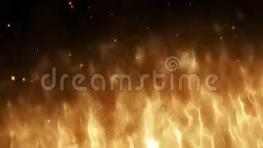现实的火墙，<strong>炽热</strong>的火花在夜空中升起。 在抽象的背景上点燃火焰