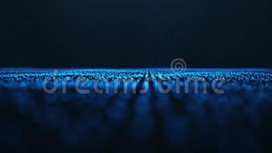 闪光粒子的抽象运动背景，数字波，闪闪发光的蓝色粒子。 美丽的蓝色
