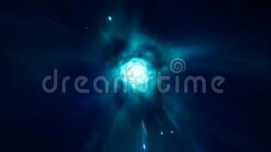 一个无缝的星际循环穿过一个充满闪亮恒星的蓝色<strong>虫洞</strong>。 科幻小说中的抽象曲