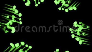 绿色墨水溶解在水中的黑色背景与卢马哑光。 计算机仿真的三维渲染。 V1