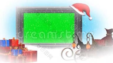 圣诞视频，降雪，动画圣诞帽在相框
