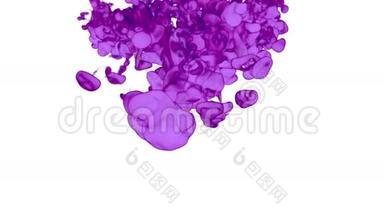 抽象背景紫罗兰墨水在水或烟雾与阿尔法面具的运动效果和合成VFX。 美丽的墨水