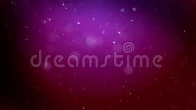 装饰3d雪花在空气中缓慢运动，在夜间在紫色背景上飞行。 作为圣诞动画使用，新年
