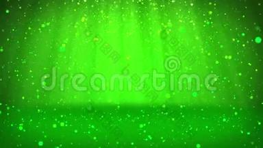 闪亮的<strong>绿色粒子</strong>或<strong>闪光</strong>会落在表面。 背景或地点，你的对象，广告或