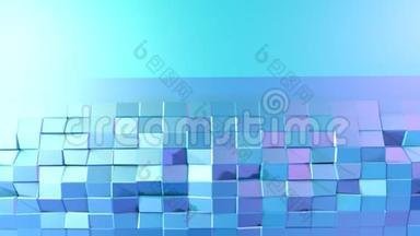 抽象简单的蓝紫低聚三维表面作为超现实景观。 软几何低聚运动背景