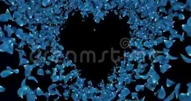 蓝色玫瑰花花瓣在心形阿尔法垫占位符环4k