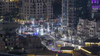 迪拜<strong>市区</strong>夜间延时.. 上面的俯视图