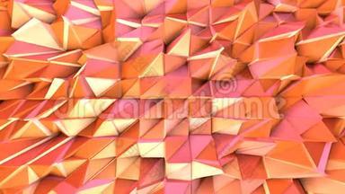 抽象简单的粉红色橙色低聚三维表面作为未来的环境。 软几何低聚运动背景