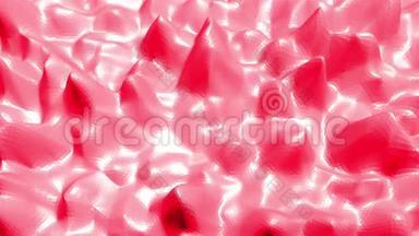 玫瑰或粉红色低聚表面作为景观或晶体结构。 多边形数字马赛克红色环境或背景