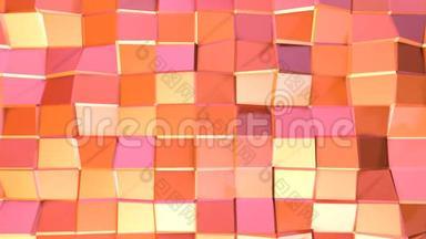 抽象简单的粉红色橙色低聚三维表面作为未来主义背景。 软几何低聚运动背景