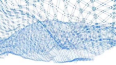 抽象简单的蓝色挥动三维网格或网格作为空间环境。 蓝色几何振动环境或脉动数学