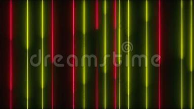 许多垂直霓虹灯照明线，抽象电脑生成背景，3D渲染