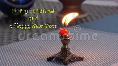 蜡烛，圣诞装饰，与<strong>新年</strong>和圣诞节<strong>签</strong>约