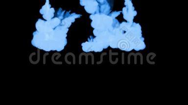 发光的蓝色墨水注入水的黑色背景。 <strong>三维</strong>动画与卢马哑光作为阿尔法<strong>通道</strong>在缓慢运动。 使用