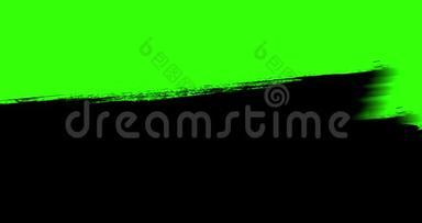 多抽象<strong>泼墨</strong>颜料刷水平笔画黑色过渡色上关键绿色屏幕背景，动画