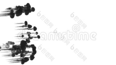 黑色墨水在白色背景上注入水。 三维动画与卢马哑光作为阿尔法通道在缓慢运动。 使用墨水