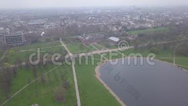 鸟瞰伦敦海德公园英国无人机顶景4KU HD视频