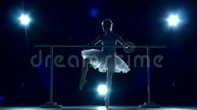 芭蕾舞演员穿着白色的芭蕾舞鞋和尖角鞋