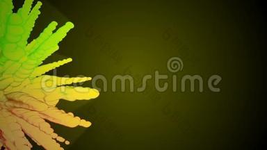 在深绿色背景下，黄绿色墨水流动的D3动画在缓慢运动中注入水。 使用油墨背景