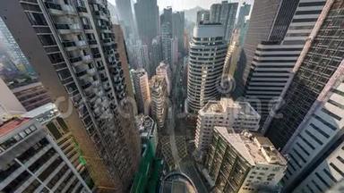 香港摩天大楼市中心的鸟瞰图