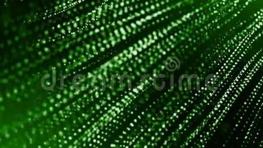 三维绿色背景与奇妙的发光粒子。 循环三维动<strong>画具</strong>有景深，光效.. 现代
