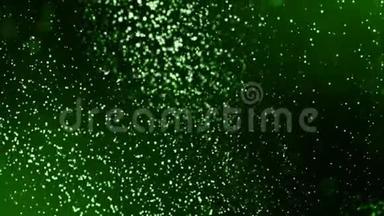 三维绿色背景与<strong>奇妙</strong>的发光粒子。 循环三维动画具有景深，光效.. 现代