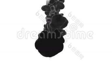 三维渲染黑色墨水在水或<strong>烟雾</strong>与阿尔法面具的<strong>运动</strong>效果和组合。 美丽的墨云或烟